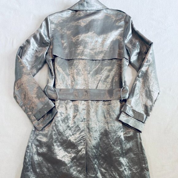 Isda & Co silver linen trench coat Womens Extra Small vintage metallic statement - Picture 5 of 11